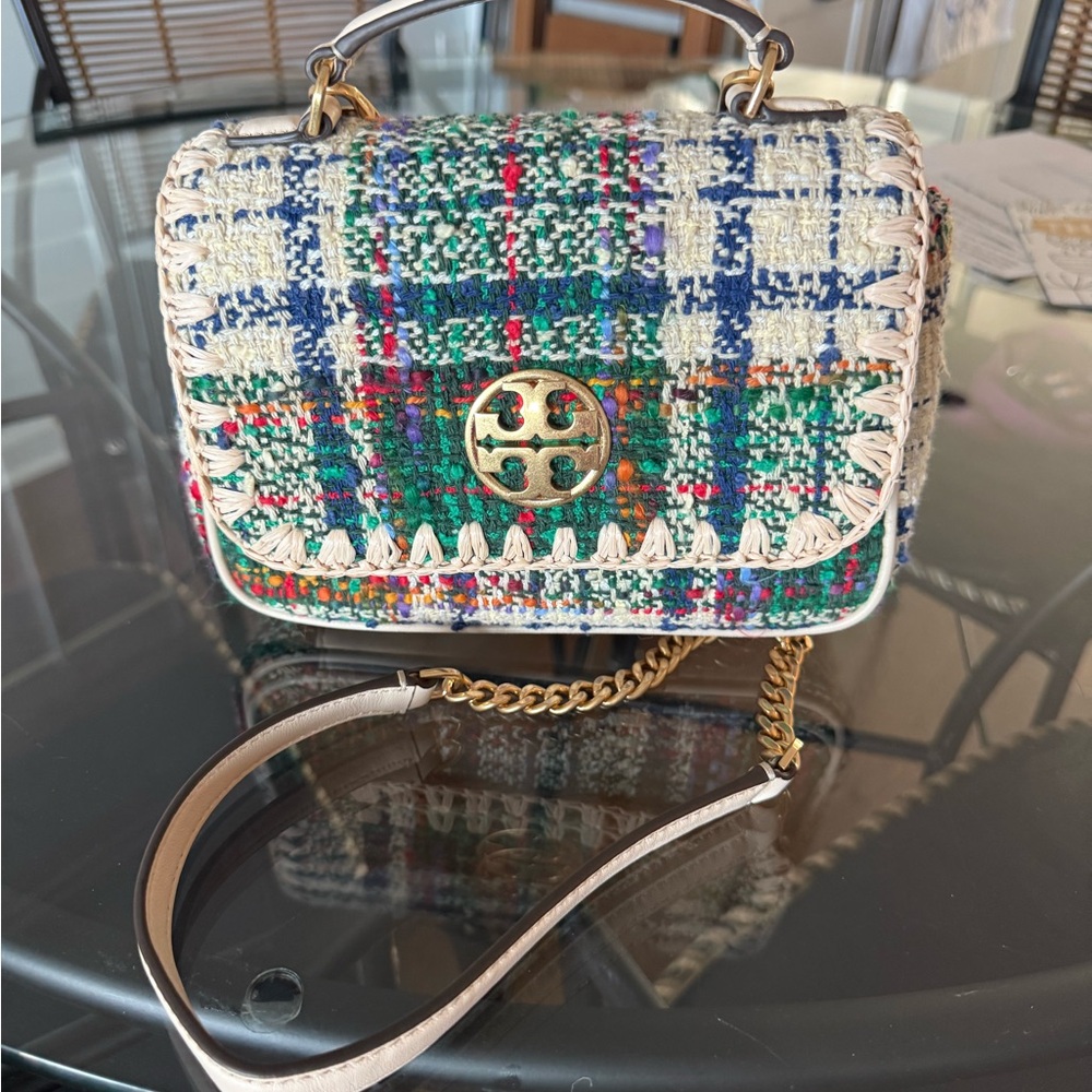 Tory Burch Blue and Green Plaid Crossbody Bag